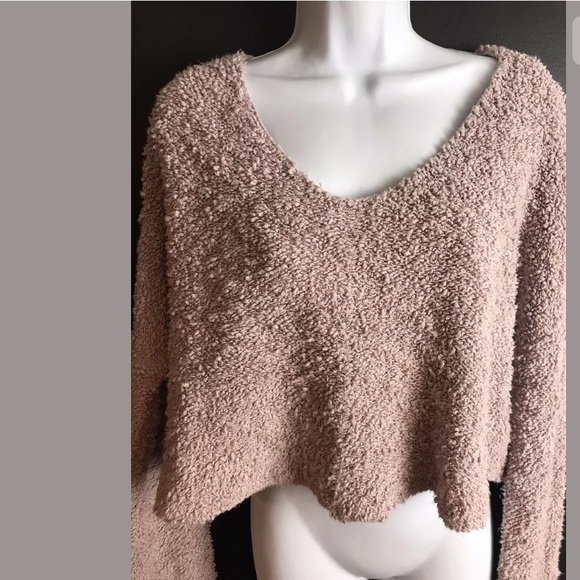 FREE PEOPLE Popcorn Pullover Sweater Fuzzy Top Crop Cropped Knit Blouse Mauve - Picture 6 of 11